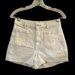 MNG Clea White High Rise Denim Shorts size 4
